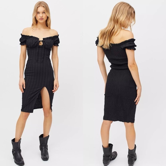 Urban Outfitters Dresses & Skirts - Urban Outfitters Kiss The Sky Bardot Off-The-Shoulder Midi Dress Sz Large Black